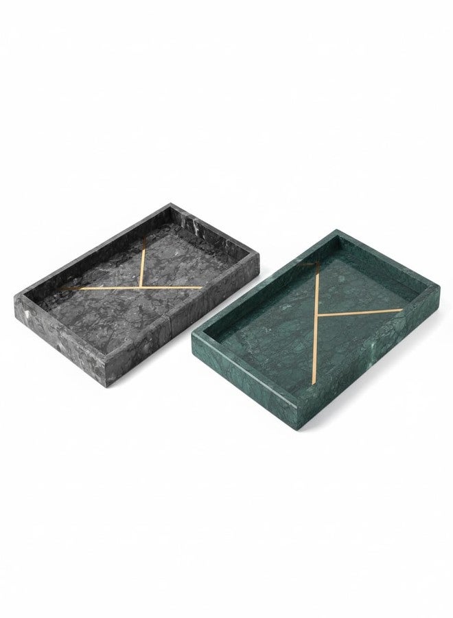DECORAGE Rectangular Marble Tray with Gold Stripe | Sturdy Vanity Trays for Bathroom Countertop, Candle, Jewelry and Skincare Organizer | Elegant Decorative Storage | Set of 2 (Green and Black) - Image 2
